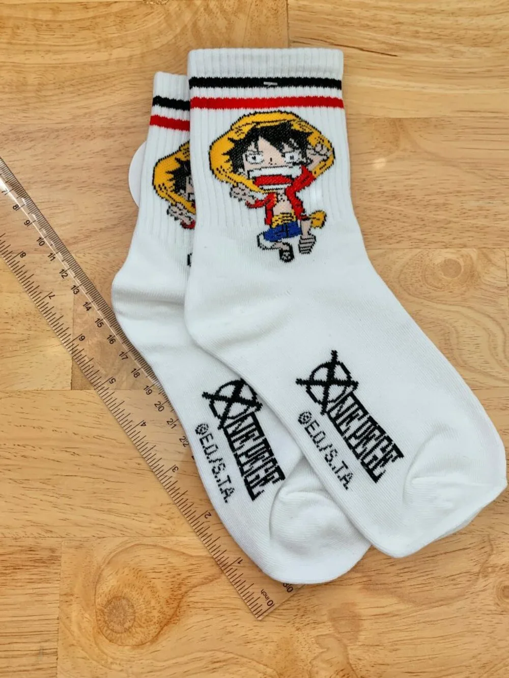 One Piece Monkey D Luffy White Red Blue Black Anime Crew Socks One Size NOT OFFI
